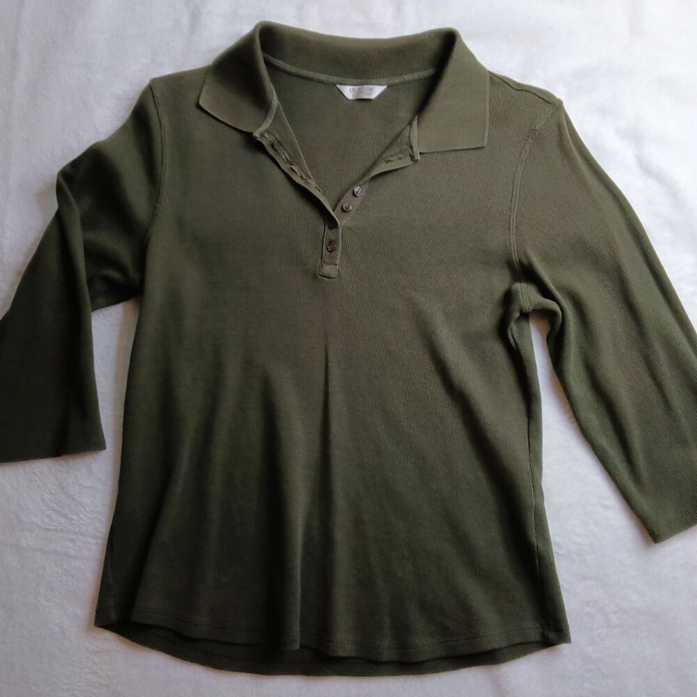 Christopher & Banks 🍃 Womens Hunter Green Mini Waffle Pattern 3/4 Sleeve Top🍃 - Picture 14 of 14